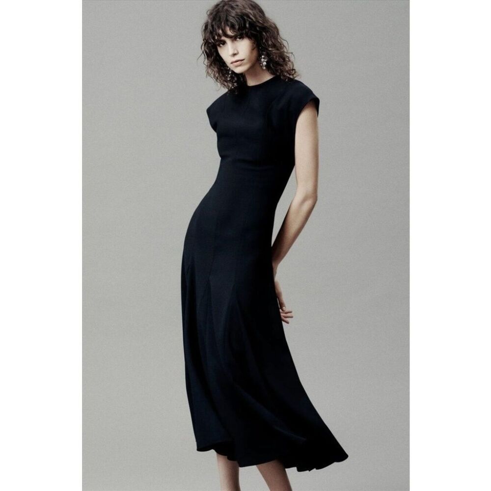 Zara Womens Dress Large Black Sleeveless Midi A-Line Party Gothic 8677/198 NWT